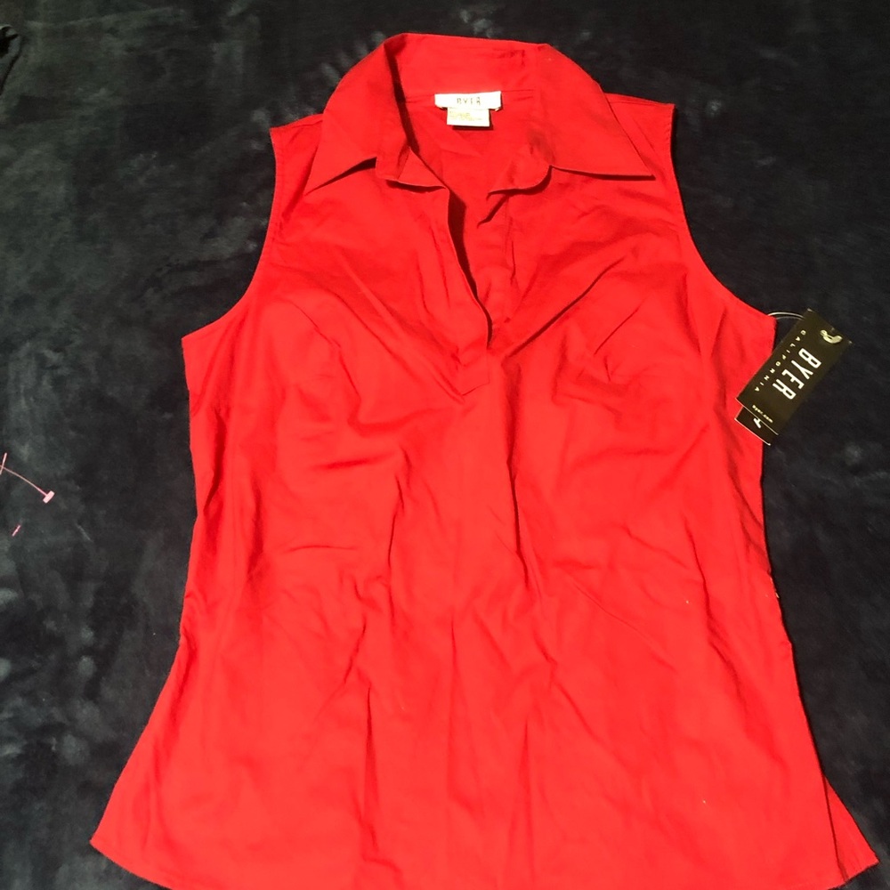 Byer California Red Sleeveless Collared V-Neck Top Vintage NWT